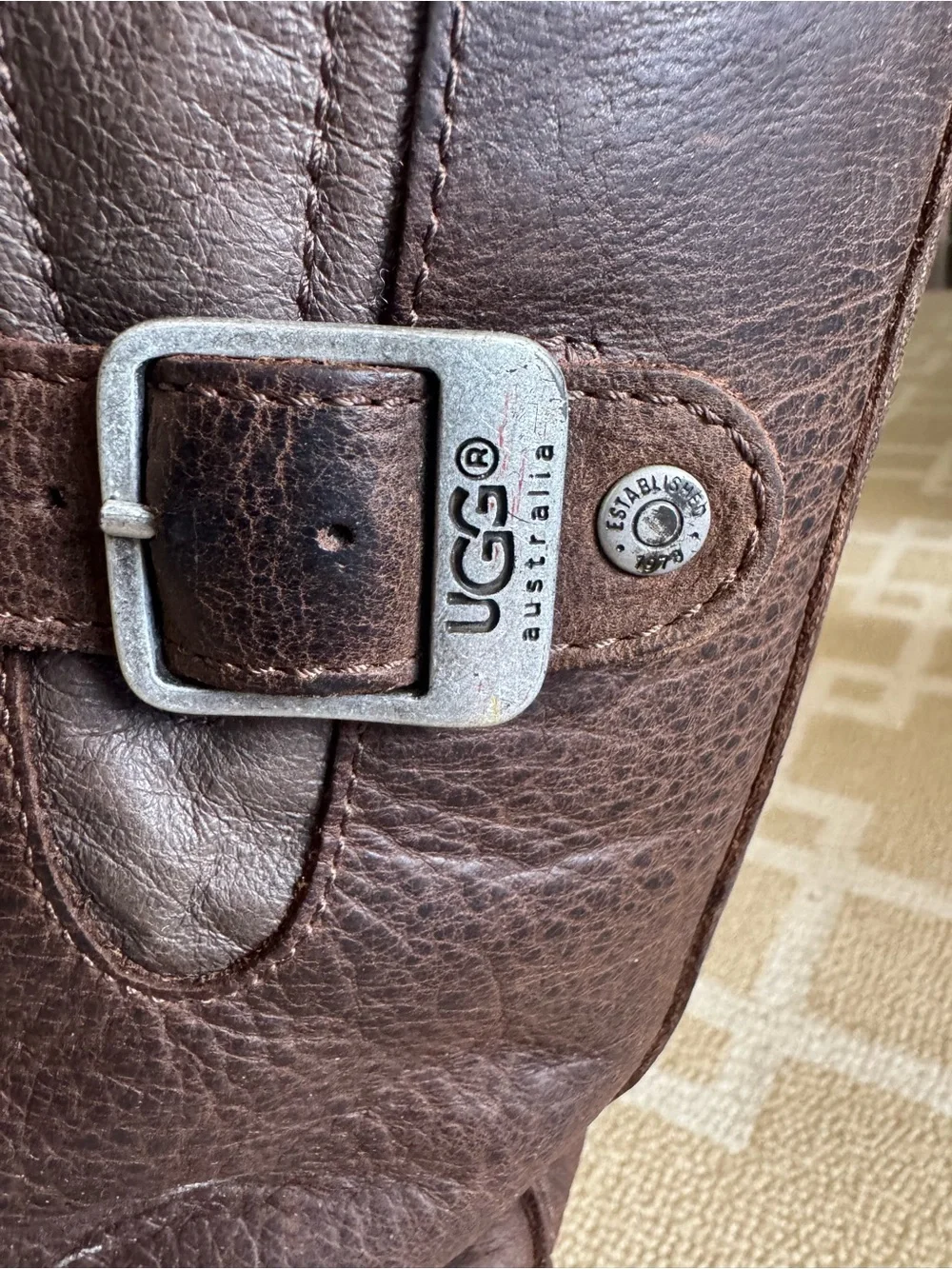 UGG Australia Kensington Leather Shearling Buckle Boots Brown Size 8
